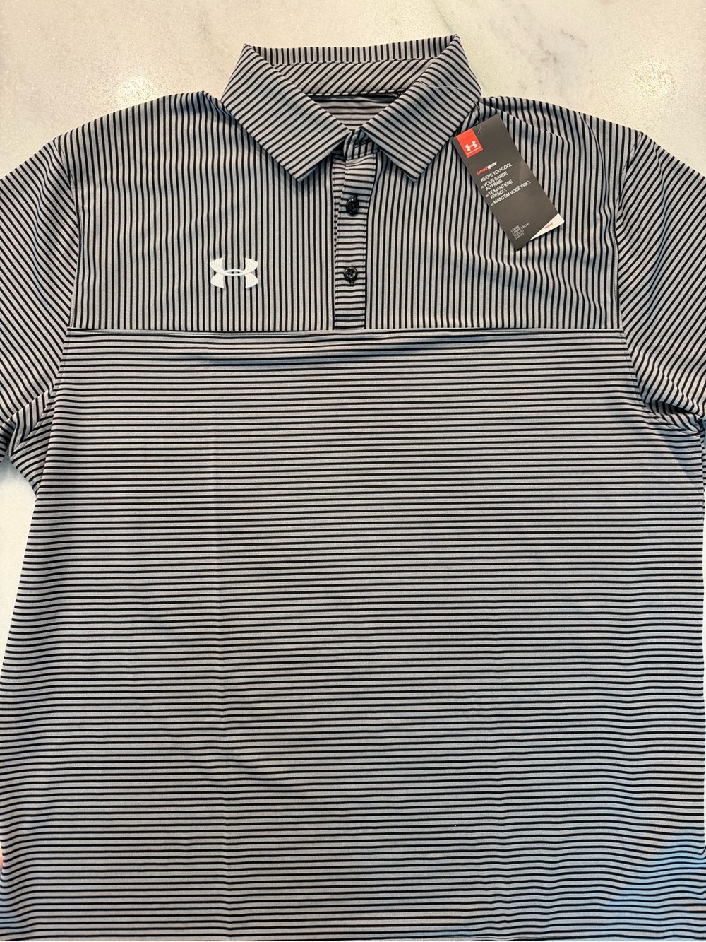 Under Armour Golf Black and White Striped Polo Shirt